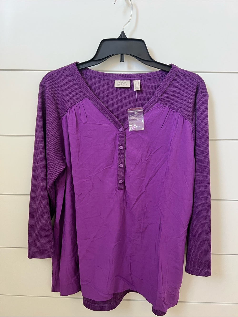 LOGO by Lori Goldstein Purple Henley Pullover Top NWOT